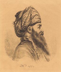 Profilo di testa di orientale con turbante