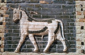 Toro, mattoni smaltati, Porta di Ishtar, Babilonia, Iraq
