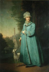 Caterina II passeggia nel parco di Tsarskoye Selo con la Colonna di Chesme sullo sfondo, 1794 da Vladimir Lukich Borovikovsky