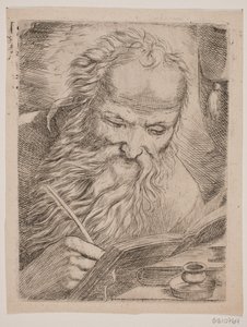 Un vecchio che scrive in un libro da W.A. Müller
