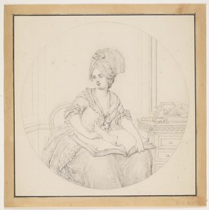 Giovane donna, sfogliando un volume, che giace sul suo grembo da W.A. Müller