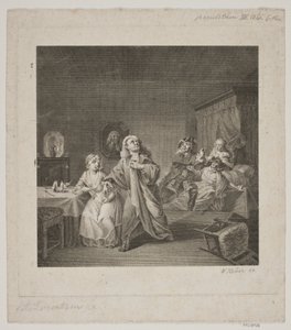 La stanza del parto III. atto 6. scena. Incisione dal Holberg Galleri di Lorenzen da WIlhelm Heuer