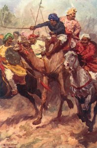 Fuga di Suraja Dowla da Plassey (litografia a colori) da W.R.S. (after) Stott