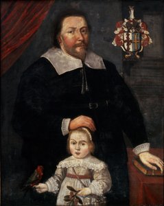 Sir Edward Lawrence con il figlio e un pappagallo da W. (attr. to) Flesshier