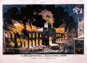 La terribile distruzione della Royal Exchange, secondo incendio, Londra da W Clerk