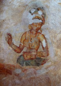 Sri Lanka, affresco di ragazze nel complesso archeologico di Sigiriya (Lista del Patrimonio Mondiale UNESCO)
