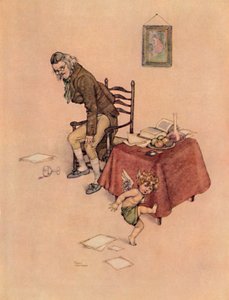 Saltò giù dal grembo del vecchio e ballò intorno a lui sul pavimento, c1930 da William Heath Robinson