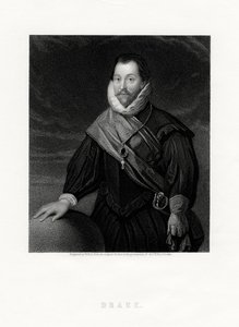 Sir Francis Drake, corsaro inglese, navigatore, pioniere navale, politico, XIX secolo da W. Holl