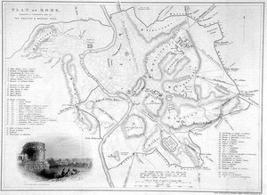 Roma, Italia: Mappa comparativa dei siti antichi e moderni, c.1850 da W Hughes