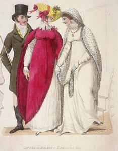 Due Donne con Abiti da Passeggio accompagnate da un Uomo, c1810