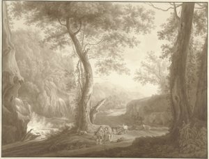 Paesaggio montano con pastore di capre e viaggiatore da W. Regnu (possibly)