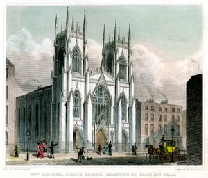 Nuova Chiesa Nazionale Scozzese, Sidmouth Street e Grays Inn Road, Londra, 1829 da W Watkins