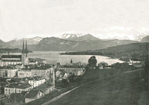Veduta di Lucerna e delle sue montagne, Svizzera da W and S Ltd