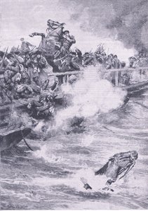 Sebastopoli: La ritirata sul ponte di barche, illustrazione da British Battles on Land and Sea, 1915