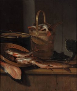 Natura morta con pesce e un gatto, c. 1650-1660