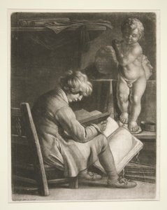 Giovane uomo con una statua di Cupido da Wallerant Vaillant