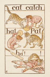Un ragazzo che gioca con un gatto. Illustrazione in 