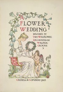 Una donna seduta che tiene una ghirlanda; un angelo che la guarda da Walter Crane