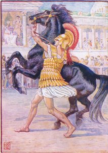 Corse verso il cavallo e afferrò le briglie (illustrazione da La storia della Grecia, anni 