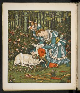Illustrazione per la storia, la Cerva nel bosco da Walter Crane