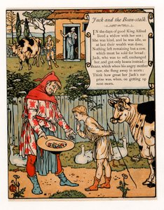 Jack vende la sua mucca per dei fagioli, da Il libro delle immagini di Barbablù, pub. 1879 litografia a colori, 1879 da Walter Crane