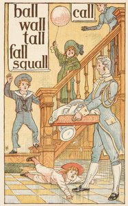Parole in rima che finiscono con la lettera L. Bambini e un maggiordomo. Il Golden primer da Walter Crane
