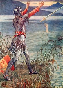 Sir Bedevere getta la spada Excalibur nel lago da Walter Crane