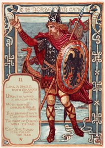 Il Norvegese. Da: Il corteggiamento di Columbia: Una storia illustrata degli Stati Uniti, 1893 da Walter Crane