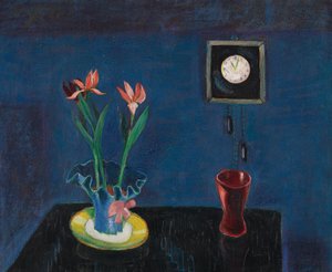 Stillleben mit Uhr und Tulpentopf da Walter Gramatte
