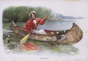 Una rosa tra i gigli: donna che raccoglie ninfee da una canoa
