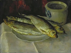 Natura morta di pesci (olio su tela)
