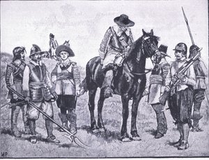 Tipi di soldati cromwelliani, illustrazione da The History of the British People pubblicata da Waverley, c.1940