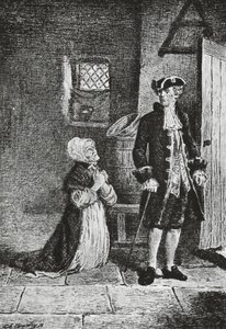 Elspeth e Lord Glenallan, illustrazione per Antiquario, romanzo storico di Walter Scott, incisione da Walter Scott
