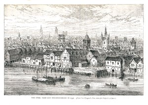Il molo di ferro Steel Yard e il quartiere nel 1540. Sulla riva del fiume, 1878