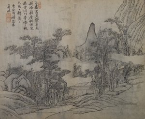 Paesaggio dopo Xia Gui attivo ca. 1195-1230, dal Manuale di pittura del giardino dei semi di senape, Prima edizione da Wang Gai