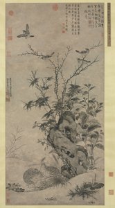 Quaglie e passeri in una scena autunnale, 1347 da Wang Yuan