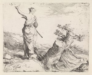 Paesaggio con donna vicino a un ceppo
