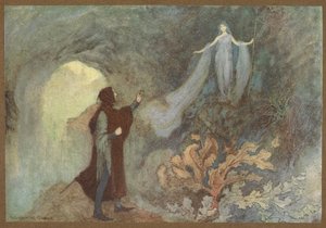 La fata appare al principe nella grotta, da Cenerentola da Warwick Goble