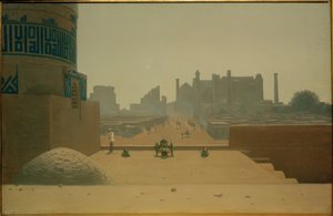 Strada principale a Samarcanda dalla cittadella al mattino