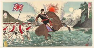 Rappresentazione della battaglia eroica del Capitano Matsuzaki durante la battaglia di Songhwan da Watanabe Nobukazu