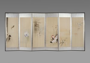 Coppia di paraventi: Fiori dei dodici mesi, c.1900 da Watanabe Seitei