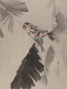 Tre uccelli su un ramo, ca. 1887 da Watanabe Seitei