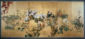 Schermo con fiori autunnali e invernali, inizio XVIII secolo da Watanabe Shiko