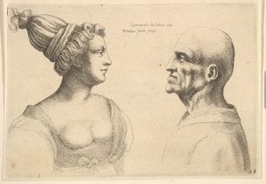 Una donna con i capelli legati e un uomo calvo che si guardano, 1645