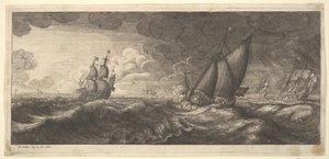 Uno yacht e tre navi da guerra in una tempesta da Wenceslaus Hollar