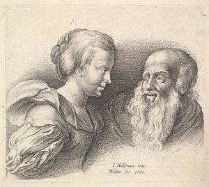 Un vecchio e una ragazza, dopo Hulsman, 1635 da Wenceslaus Hollar