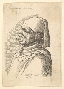 Busto di un uomo deforme con cappello e labbro inferiore grasso e sporgente di profilo a sinistra da Wenceslaus Hollar