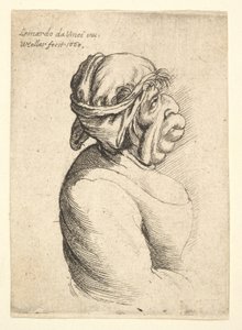 Busto di donna con bocca sporgente che indossa un vestito scollato e un panno legato intorno alla testa, 1660 da Wenceslaus Hollar