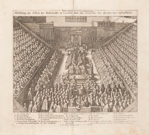 Rappresentazione della sessione del Parlamento di Londra per la sentenza del Conte di Stafford da Wenceslaus Hollar
