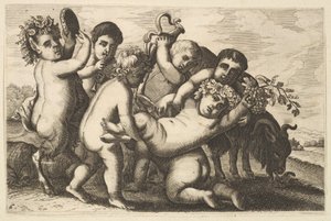 Cinque ragazzi, due satiri e una capra copia da Wenceslaus Hollar